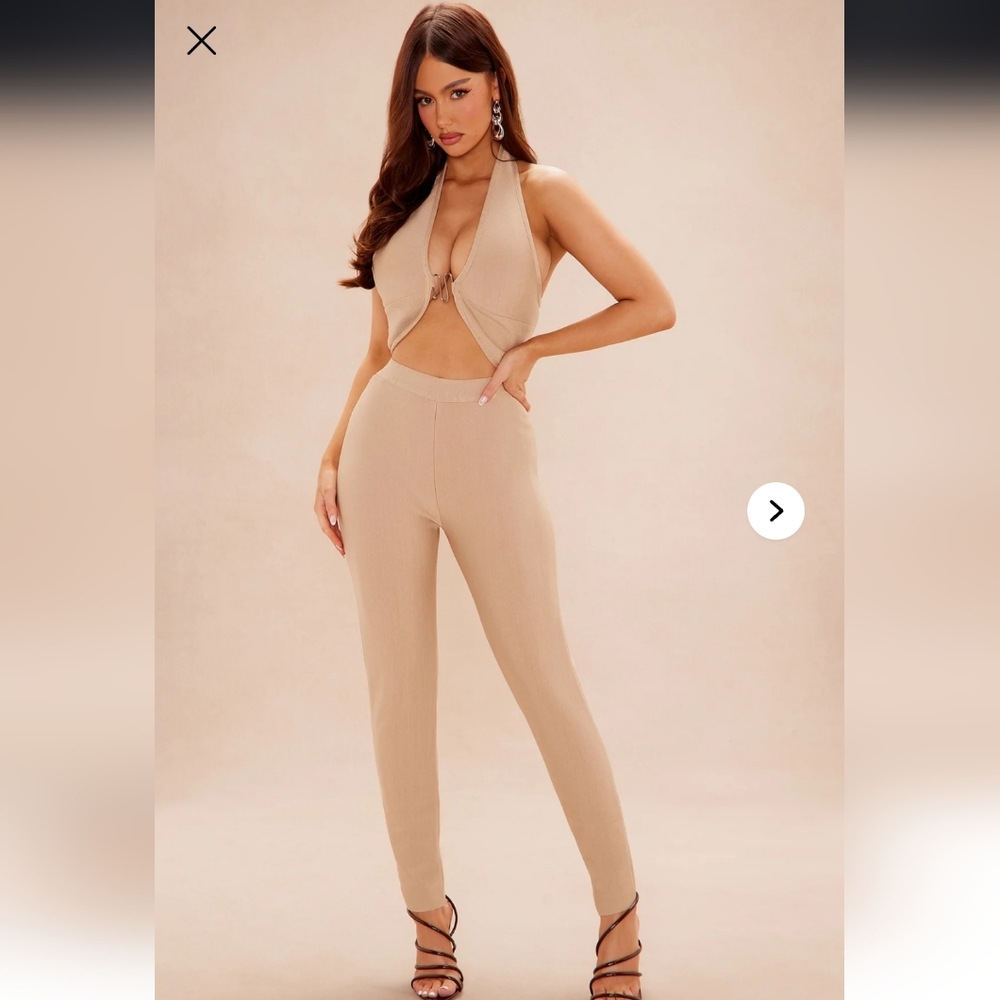Fashion Nova Taupe Ribbed High-Waist Skinny Pants